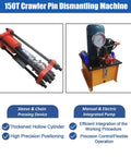 150 Ton Hydraulic Chain Pinning Machine Track Pin Removal Tool Heavy Duty Link Repair Press for Skid Steer Forklift components display.