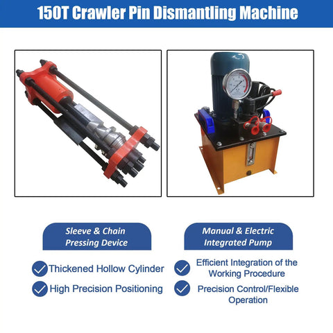 150 Ton Hydraulic Chain Pinning Machine Track Pin Removal Tool Heavy Duty Link Repair Press for Skid Steer Forklift components display.