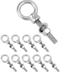 Threaded Eyebolts 10 Pack 3/8 X 2 Inches, 304 Stainless Steel Marine Grade Shoulder Eye Bolts with Nuts, Rust Resistant Metal