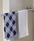 Insta Mount 24 Inch Towel Bar No Tools No Drilling Mounts Anywhere with two towels hanging in a bathroom setting.