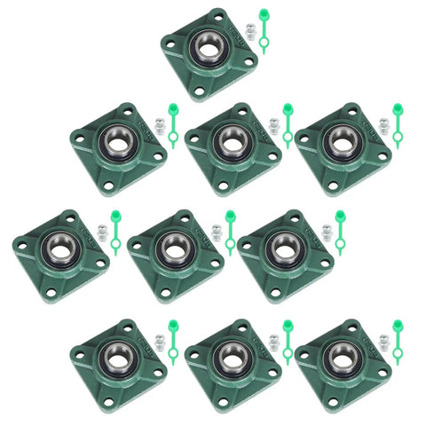 1 Inch Bore Flange Mounted Bearing Unit With 4 Bolt Base And Flanged Spherical Outer Race For Precise 1 Inch Shaft Fit, 10 Pack