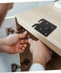 Installation of Rock Solid Heavy Duty Bed Frame Brackets And Iron Bed Rail Fasteners on cabinet with steel hinge.
