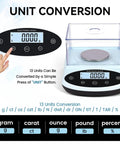 Beast Precision Lab Digital Scale 500G X 0.001G With Windshield showing unit conversion feature and LCD display