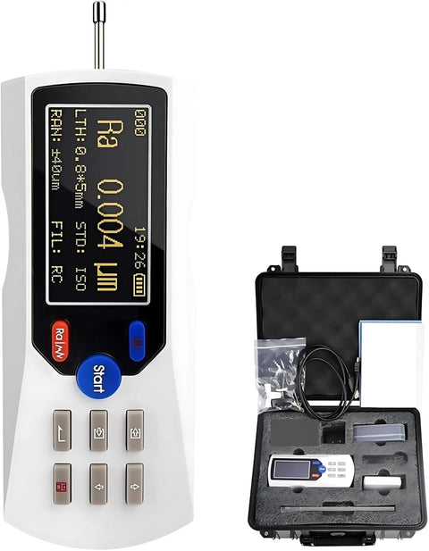 Pro Grade Digital Roughness Tester For Surfaces With LCD Readout And Diamond Probe in carrying case