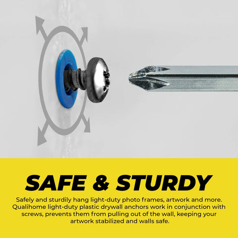 Illustration of Ribbed Drywall Anchors for Secure Fastening in Drywall showing installation into a wall with a screw.