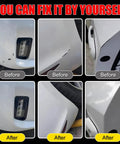 Before and after using Toyota Ice Cap And Super White 040 Touch Up Paint Kit For Cars 2 In 1 Scratch Remover on a vehicle bumper.
