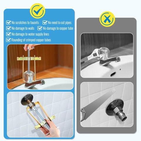 2 In 1 Faucet Handle Puller And Compression Sleeve Removal Tool For Frozen And Corroded Stops, before and after use illustration