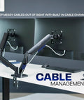 Dual Monitor Stand With Fully Adjustable Arms For 17 To 32 Inch Screens, Mechanical Articulating Desk Mount, black, cable management