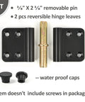 MOZCORN 4-inch lift-off door hinges, black; two hinges shown with brass removable pin and caps