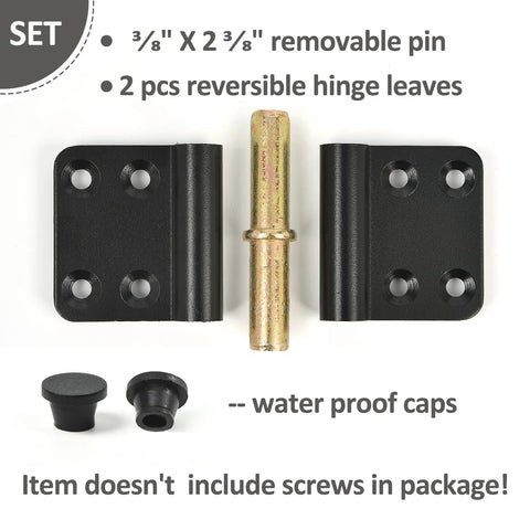 MOZCORN 4-inch lift-off door hinges, black; two hinges shown with brass removable pin and caps