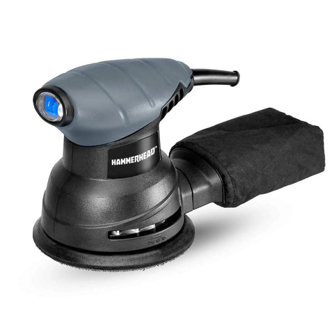 Workhorse 2.0 Amp 5 Inch Random Orbit Sander with 12000 OPM Quick Sandpaper Change, ergonomic grip, dust bag attached