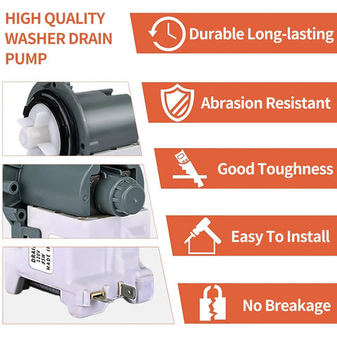 Heavy Duty Washer Drain Pump Replacement For Samsung Front Load Washers With No-Fuss, Plug-And-Play Install, Highlights