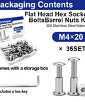 Badass 304 Stainless Steel M4 X 20mm Barrel Nut And Bolt Kit With Hex Socket Binding Screws in storage box.