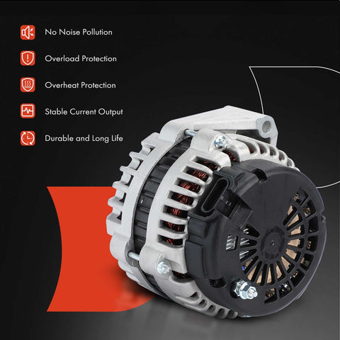 Front view of High Output 253 Amp Alternator For Chevy Silverado 1500 1999-2005 And Silverado 2500 3500 Tahoe GMC Sierra Yukon Cadillac Isuzu 12V CW 6-Groove Pulley Replacement 10464476 10464405 Heavy Duty Truck Ready