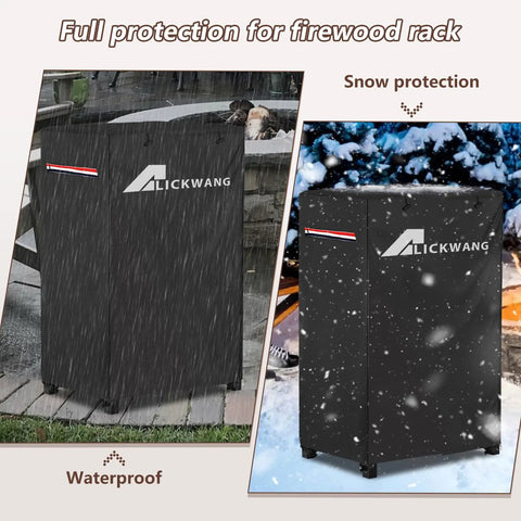 Heavy-Duty 600D Waterproof Firewood Rack Cover For 2-Tier Racks Up To 17 Inches Wide Outdoor Wood Storage Shield in rain and snow