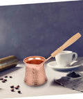 Copper Turkish Coffee Pot With Wooden Handle For Quick Brew And Multi Purpose Beverage Kettle No Fuss Pour For Traditional Arab Cezve
