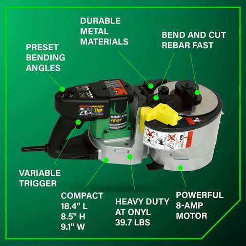 Portable Rebar Bender And Cutter With 8 Amp Pro Motor Bends And Cuts Grade 60 Rebar Up To 3/8 1/2 Or 5/8 Inch Max 180 Degree Angles