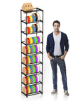 Man standing next to High Capacity 54 Spools Of 1kg 3D Printer Filament Storage Rack With Heavy Duty Metal Spool Holder Tool Free Assembly