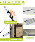 Extendable Attic Pull Down System Kit with 40 Inch Telescoping Rod showing usage, material, and storage options