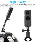 One Quarter Inch Screw Head Camera Mount Adapter For Tripod Rig CNC Aluminum Alloy Conversion Fits Insta360 mounted on helmet.