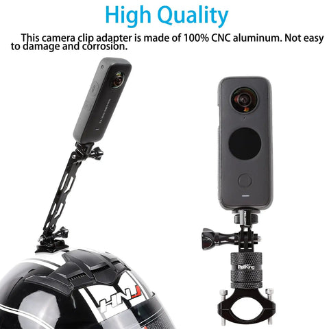 One Quarter Inch Screw Head Camera Mount Adapter For Tripod Rig CNC Aluminum Alloy Conversion Fits Insta360 mounted on helmet.