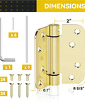 JOYNY 2-pack gold finish 4-inch self-closing door hinges; front view with screws and hex key