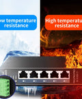 5 Port Industrial Ethernet Switch with DIN Rail Mount, minus forty to seventy degrees Celsius operating range, rugged metal housing