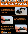 Step-by-step guide showing how to use the compass on a Paracord Survival Bracelet 2 Pack With Fire Starter Ferro Rod Loud Whistle Compass 12 Ft Paracord Adjustable.
