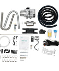 12V 5000W Diesel Cabin Heater Complete Kit With Efficient Air Ducting And Remote Control For Rv Vans And Trucks Delivering Quiet Bangin Heat On The Go, parts laid out including hoses, pump, and controls.