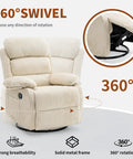 360 Degree Rocking Recliner Chair With Footrest And Side Pocket Comfy Velvet Beige Upholstered Single Sofa Armchair showcasing 360 swivel feature