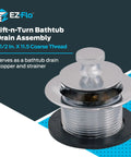 Lift-N-Turn Bath Drain Assembly Kit Chrome Plated Brass Construction No-Fuss Stopper Replacement in package