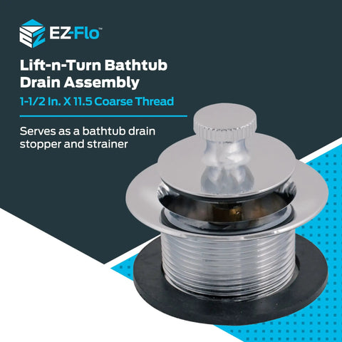 Lift-N-Turn Bath Drain Assembly Kit Chrome Plated Brass Construction No-Fuss Stopper Replacement in package