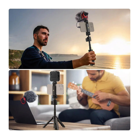 Tiny But Mighty Mini Desk Selfie Stick Tripod For iPhone GoPro Insta360 Android And Webcams in action, vlogging and home recording.
