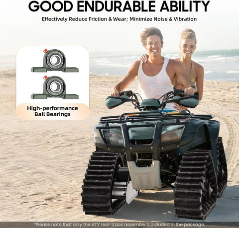 ATV with snow sand tracks showcasing Rear Differential Axle Kit With Snow Sand Tracks For 48V 1000W Brushless Motor Controller And Brake For DIY Electric Vehicles.