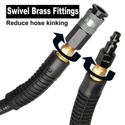 Beefy Rubber Air Hose Three Eighths Inch ID 50 Feet With Swivel Aluminum Quick Coupler And Plug 300 PSI Max
