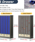 Heavy Duty Tough As Nails Blue Parts Cabinet With Up To One Hundred Drawers for screws bolts nails small items and crafts, showcasing blue and clear drawer design.