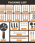 33-in-1 bearing puller kit with copper-toned pullers and orange/black handle; includes disc, wrench, rods, nuts, spacers, case.