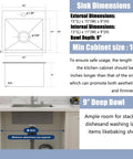 Diagram of 15x15 Inch Bar Sink Drop In Topmount Stainless Steel Square Single Bowl Kitchen Sink with dimensions and cabinet size