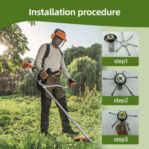 Installation process of Heavy Duty Steel Wire Trimmer Head For 5mm Aperture Universal Replacement With 6 Blades Beast Brush Cutter