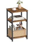 End Table Side Table For Living Room, Modern Tall Nightstand With Steel Frame, Rustic Brown And Ink Black Finish, decor items