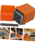 Dope 37 Piece Metal Stamping Kit With Letter Numbers Heart Punches in orange case for wood plastic crafting and DIY projects