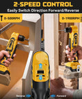Cordless Right Angle Drill With Brushless Motor Compatible With Dewalt 20V Battery Delivering 400 Inch Pounds Torque Bright LED light showing 2-speed control options for versatile use.