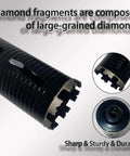 Core drill bit, 2 in diameter, 10 in depth, laser-welded diamond for concrete with rebar; two 5/8-11 adapters