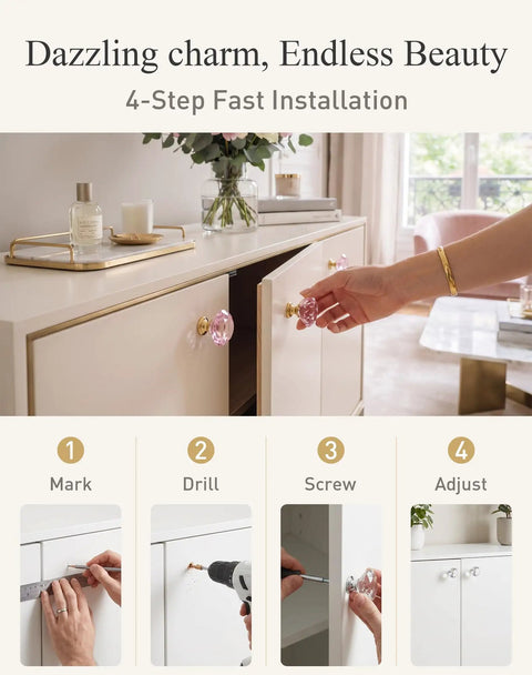 Four Pack Of Straight Up Stunning Clear Gold Diamond Cabinet Knobs With Built Tough Zinc Alloy Bases And Just Pure Magical Glass Dresser Pulls For Weekend Home Makeovers installation guide on a dresser.