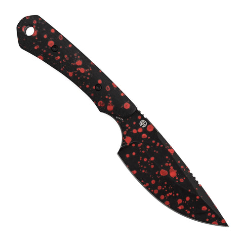 Fixed Blade EDC Knife With 3.69 Inch D2 Drop Point Blade, red splatter design, black G10 handle, tactical knife G006A8.