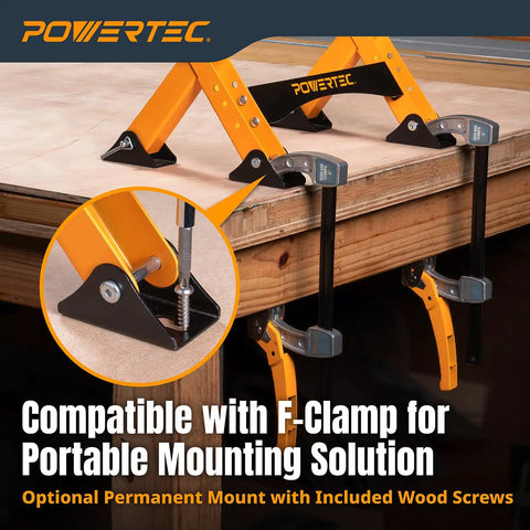 Heavy Duty Folding Router Table Stand With Adjustable Height Workstation Base For Trim Routers Wall Mount Ready Fast Install with F-Clamp compatibility.