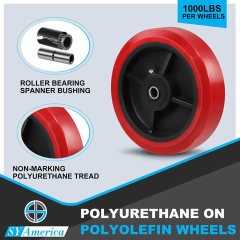Heavy Duty Polyurethane Caster Wheels 8x2 Inch On Polyolefin Core For Warehouse And Material Handling, 1000 Lb Per Wheel