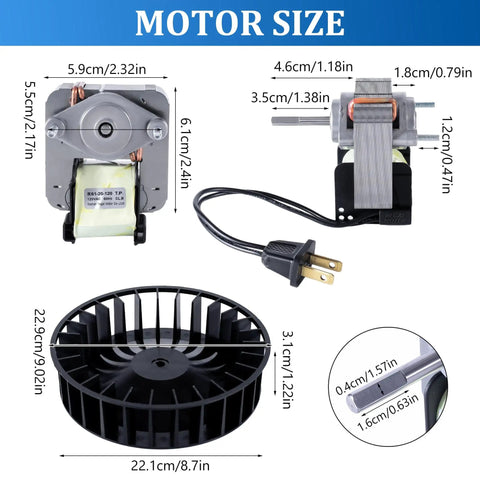 Diagram showing Bathroom Exhaust Fan Motor And Blower Wheel Replacement Kit Direct Fit For S97017646 And S99080592 with dimensions.