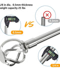 Chrome Curtain Rod With Decorative Cage Finials Built Tough Heavy Duty Adjustable Splice Rod For Windows Patio And Sliding Glass Doors Extends From Sixty-Six To One Hundred Twenty Inches Five Eighths Inch Diameter showcasing thickness measurement at 0.5mm and weight capacity.