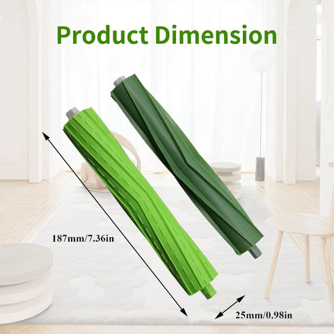 Dual Rubber Roller Brush Replacement For Roomba I And J Series Vacuums with size dimensions 187mm x 25mm.
